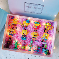 海绵宝宝盲盒创意海绵公仔宝宝手办玩偶玩具摆件生 6海宝+8组合款6cm/渐变盒28cm 礼盒装+灯饰+礼品袋+免费写贺卡