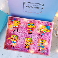 海绵宝宝盲盒创意海绵公仔宝宝手办玩偶玩具摆件生日模型盲 6款海宝6cm/渐变盒22cm 礼盒装+灯饰+礼品袋+免费写贺卡