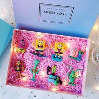 海绵宝宝盲盒创意海绵公仔宝宝手办玩偶玩具摆件生日模型盲盒蟹 8款6cm/渐变盒22cm 礼盒装+灯饰+礼品袋+免费写贺卡