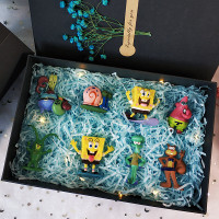 海绵宝宝盲盒创意海绵公仔宝宝手办玩偶玩具摆件生日模型盲盒 8组合款6cm/礼盒25cm 礼盒装+灯饰+礼品袋+免费写贺卡