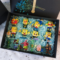 海绵宝宝盲盒创意海绵公仔宝宝手办玩偶玩具摆件生日模 6海宝+8组合6cm/礼盒28cm 礼盒装+灯饰+礼品袋+免费写贺卡