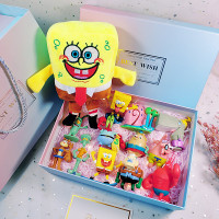 海绵宝宝盲盒创意海绵公仔宝宝手办玩偶玩具摆件生日模型盲盒 12款+毛绒/渐变盒28cm 礼盒装+灯饰+礼品袋+免费写贺卡