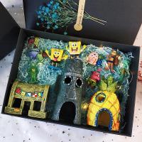海绵宝宝盲盒创意海绵公仔宝宝手办玩偶玩具摆件生日模 3房子+8组合6cm/礼盒28cm 礼盒装+灯饰+礼品袋+免费写贺卡