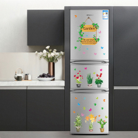厨房柜门贴纸橱柜门贴纸卡通食物水果蔬菜冰箱贴纸贴画防水玻璃贴墙壁装饰厨房柜装饰 翠绿色7066盆栽 中