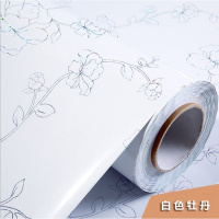 厨房柜门贴纸橱柜门贴纸厨房防油贴纸桌子橱柜贴纸家具翻新贴衣柜电视柜子防水自粘墙纸 白色牡丹（60cm*3米） 大