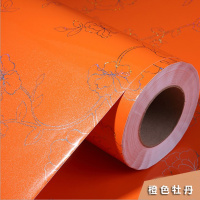 厨房柜门贴纸橱柜门贴纸厨房防油贴纸桌子橱柜贴纸家具翻新贴衣柜电视柜子防水自粘墙纸 橙色牡丹（60cm宽*3米） 大