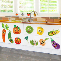 厨房柜门贴纸橱柜门贴纸创意厨房冰箱贴橱柜装饰贴纸柜防油家具翻新自粘墙贴画柜子瓷砖 19蔬菜表情贴（满50领5元券） 特大