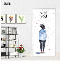 橱柜门贴纸贴自粘木翻新创意贴纸玻璃橱柜客厅卧室厨房宿舍贴画防水墙贴 湖蓝色男背影 大
