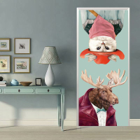 橱柜门贴纸贴自粘木翻新创意贴纸玻璃橱柜客厅卧室厨房宿舍贴画防水墙贴 孔雀绿麋鹿先生与猫 大