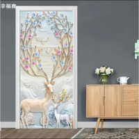 橱柜门贴纸贴自粘木翻新创意贴纸玻璃橱柜客厅卧室厨房宿舍贴画防水墙贴 墨绿色幸福鹿 大