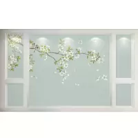 直播背景墙现代简约手绘花鸟墙纸新中式墙布客厅卧室电视背景墙壁纸装饰壁画 古式棉麻布/平方（整张）