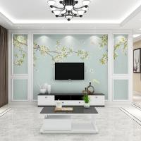 直播背景墙现代简约手绘花鸟墙纸新中式墙布客厅卧室电视背景墙壁纸装饰壁画 收藏加购物车（糯米胶）