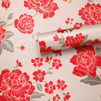 家具翻新贴纸衣柜橱柜子门贴纸PVC自粘墙纸 田园欧式 卧室宿舍寝室墙壁纸 家具书桌翻新衣柜贴 灰色大红牡丹-10米 超大