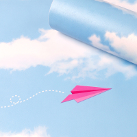 家具翻新贴纸衣柜橱柜子门贴纸PVC自粘墙纸 田园欧式 卧室宿舍寝室墙壁纸 家具书桌翻新衣柜贴纸 蓝天白云-10米 超大