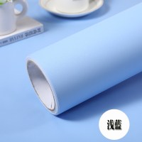 家具翻新贴纸衣柜橱柜子门贴纸防水自粘墙纸壁纸背景卧室白黑色即时贴桌面家具柜子翻新纯色贴纸 浅蓝-60宽X3米 超大