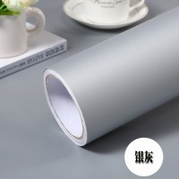 家具翻新贴纸衣柜橱柜子门贴纸防水自粘墙纸壁纸背景卧室白黑色即时贴桌面家具柜子翻新纯色贴纸 银灰-60宽X3米 超大