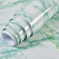 家具翻新贴纸衣柜橱柜子门贴纸10米加厚自粘墙纸大理石纹贴纸厨房防水防油橱柜台面家具翻新壁纸 绿石60cm宽×10米价 大