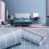 桌贴大学生宿舍墙纸自粘书桌桌面贴纸防水装饰柜子ins少女心布置桌贴 蓝小格45cm宽X10米长 大