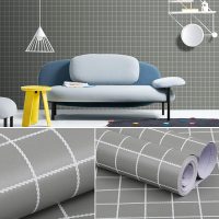 桌贴大学生宿舍墙纸自粘书桌桌面贴纸防水装饰柜子ins少女心布置桌贴 深灰小格45cm宽X10米长 大