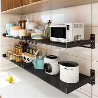 微波炉架子两层免打孔黑色厨房置物架壁挂式微波炉家用烤箱电饭煲挂墙收纳储物架