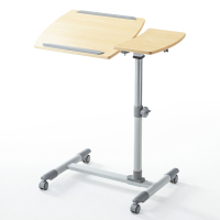 移动电脑桌 双面板可升降学生桌 演讲沙发桌 懒人桌 简约床边桌办公桌带刹车轮100-DESK040M 浅木纹