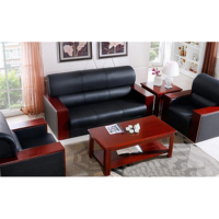 逐鹿中原办公沙发接待沙发木扶手皮沙发组合FD0248颜色可选1+1+3组合