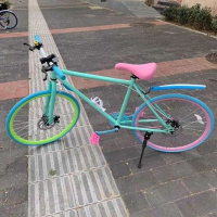 死飞单速碟刹彩色活飞轻便自行车实心校园大学生代步男女赛车