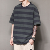 2020夏季条纹短袖t恤男韩版潮流宽松T恤百搭汗衫青年半截袖男