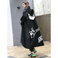 大码外套女装秋装新款上衣字母印花前短后长款潮牌风衣女宽松休闲