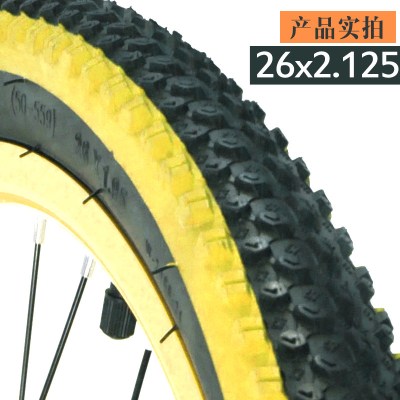 适用26寸/轮胎26X1.95里胎26X2.125内胎山地车胎公路车肩彩外胎 26X2.125黄色外胎