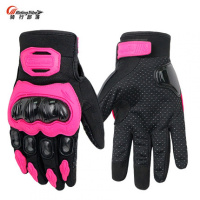 适用摩托车手套男女四季防摔骑士机车全指手套防滑触屏越野赛车手套夏 粉色触屏 M
