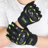 适用摩托车手套男女四季防摔骑士机车全指手套防滑触屏越野赛车手套夏 绿色触屏 XL