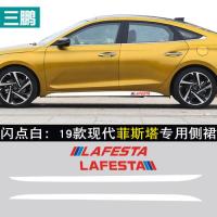 适用专用于现代新菲斯塔侧裙贴装饰条车身个性碳纤维拉花贴纸划痕车贴 闪点白：19款现代菲斯塔专用侧裙