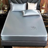 Krupp Corp 冰爽素色可水洗床笠刺绣冰丝席三件套 高密度可机洗可水洗凉席套件LS