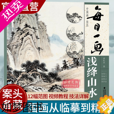 [正版]视频教学 每日一画浅绛山水 中国画技法零基础入门绘画技法临摹书籍 写意水墨山水画入门 国画技法技巧教学 初学山