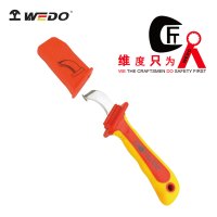 WEDO维度厂家直供双色注塑绝缘镰勾电缆刀绝缘阻燃电工刀 剥线刀