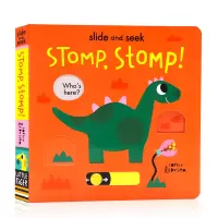 [正版图书]英文原版绘本 恐龙机关操作书 Slide and Seek Stomp, Stomp! 纸板翻翻书撕不烂 幼