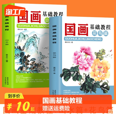 [正版图书]全2册 国画基础教程 山水篇+花鸟篇 零基础美术画基础教程书写意底稿临摹范本画册自学初学者儿童花鸟水墨技法绘