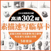 [正版图书]素描临摹卡几何体+单体/组合静物+石膏像+风景速写临摹卡32开临摹范本石膏几何体单个体结构与明暗静物组合创意