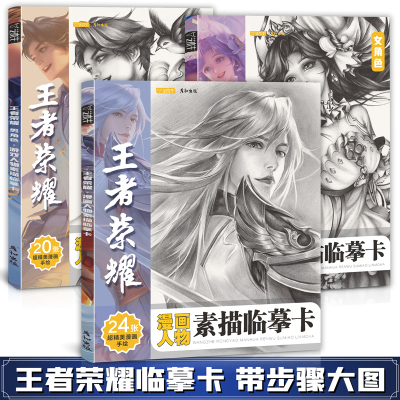 [正版图书]王者荣耀游戏人物素描临摹卡男女角色精微动漫线稿减压手绘画画铅笔创意二次元卡通16开高清儿童美术培训班周边画册
