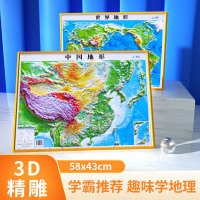 [正版图书]世界和中国地图2023新版 中国地图3d立体 凹凸地图 世界立体 58*43cm 北斗地图 三维沙盘浮雕地形
