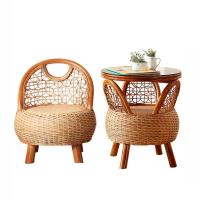 藤椅三件套阳台竹椅子休闲真藤桌椅组合单人靠背小藤椅竹编茶几