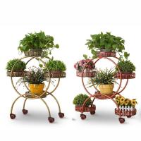 欧式铁艺花架子多层可移动推拉带轮落地式花盆架客厅阳台花架