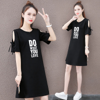 2020年夏季设计感中长款卫衣女宽松韩版小众圆领短袖连衣裙女