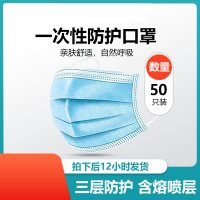 [50只]一次性三层过滤防飞沫含熔喷层中成人防护口罩防尘防雾霾男女成人口罩