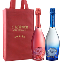长城葡萄酒悦泡泡甜型高泡起泡酒 情人节礼物 低醇6度 桃红起泡酒+白起泡酒 750ml*2 套装送礼袋