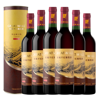 长城(GreatWall)红酒 中粮长城干红葡萄酒 精品解百纳六年礼盒装 750ml*6