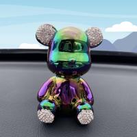 适用镶钻水钻小熊车载电镀创意网红汽车摆件新款车内饰品潮牌