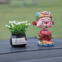 适用汽车网红抖音小摆件可爱摇头财神爷车内装饰用品车载中控台摆饰女 心想事成配黑色吉祥果(送佛珠)