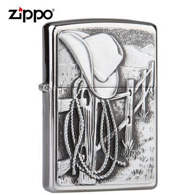美国ZIPPO打火机 芝宝 欧版拉丝徽章 美国西部牛仔 24879 煤油防风火机 男士点烟器 单机
